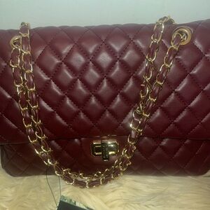 Badgley Mischka Red and Gold Quilted Shoulder Bag